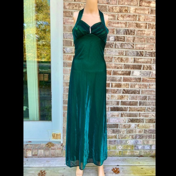 Vintage 90s Emerald Forest Green Shimmer Fairycore Whimsygoth Formal Prom Dress - Picture 8 of 10